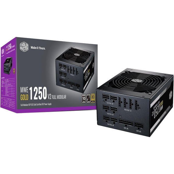 Cooler Master MWE Gold 1250 V2 Fully Modular, 1250W, 80+ Gold Efficiency, Quiet 140mm FDB Fan, 2 EPS Connectors, High Temperature Resilience, 10 Year Warranty