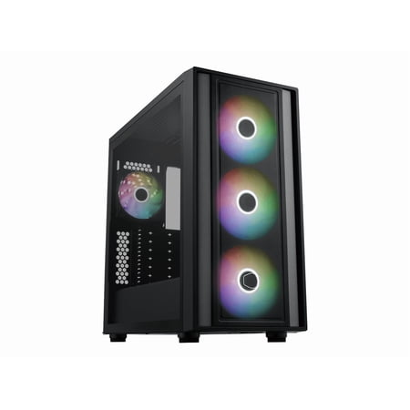 Cooler Master MasterBox 600 ATX Black Mid-Tower Case, Back-Connected Motherboard Asus|MSI|Gigabyte, 410mm GPU Max, *420mm AIO Max, Type C, Tempered Glass, Triple 140mm SickleFlow PWM, FineMesh