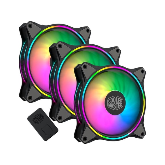 Cooler Master MasterFan MF120 Halo Duo-Ring Addressable RGB Lighting 120mm 3 Pack w/ 24 Independently-Controlled LEDS, Absorbing Rubber Pads, PWM Static Pressure for Computer Case & Liquid Radiator
