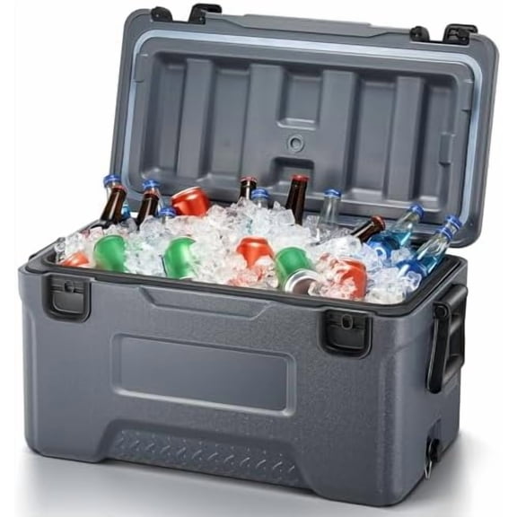 Cooler, Portable Hard Cooler with Dual Latches, Insulated Ice Chest with Swing-up Side Handles, Molded RulerCup Holders, Coolers Keeps Cool up to 6 Days, Camping Fishing Road Trips Beach, 47.5 QT