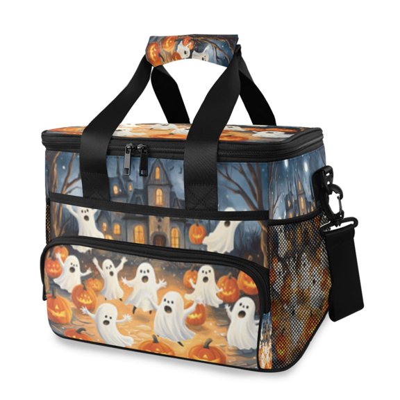 Cooler bag Cartoon Ghosts and Pumpkin Lights 15L Insulated Lunch Bag Large Cooler Suitable for camping and picnics