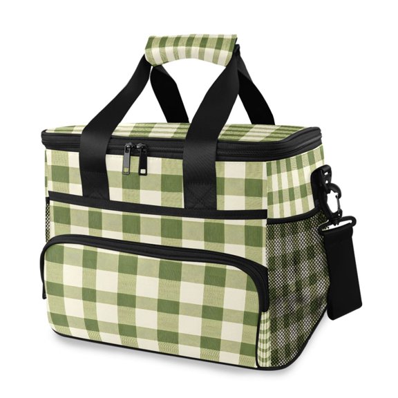 Cooler bag Light Green Gingham 15L Insulated Lunch Bag Large Cooler Suitable for camping and picnics