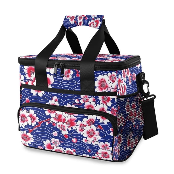 Cooler bag Pink Flower Blue Wave 15L Insulated Lunch Bag Large Cooler Suitable for camping and picnics