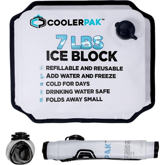 CoolerPak 7lb Refillable Reusable Ice Pack  Hook & Loop Fastener - Cold for Days  Non-Toxic, Leakproof, Suitable for Potable Drinking Water & Cold Plunge  Built Tough, Roll Up for Easy Storage