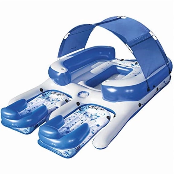 CoolerZ Tropical Breeze III Inflatable 8-Person Floating Island with UV Sun Shade and Connecting Lounge Rafts