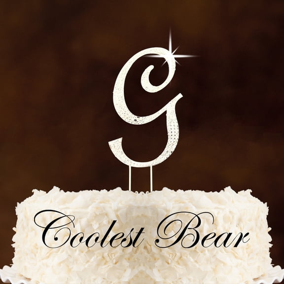 Coolest Bear Rhinestone Crystal Cake Topper "Letter G", Silver