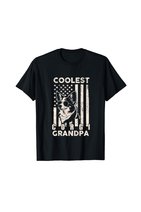 Coolest Corgi Grandpa Vintage American Flag Funny Dog Lover T-Shirt for Animal Enthusiasts