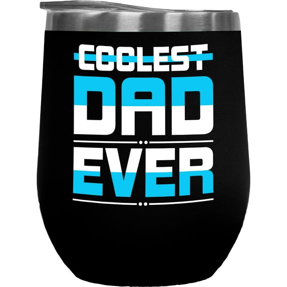 Coolest Dad Ever, Father's Day, Black 12oz Wine Tumbler