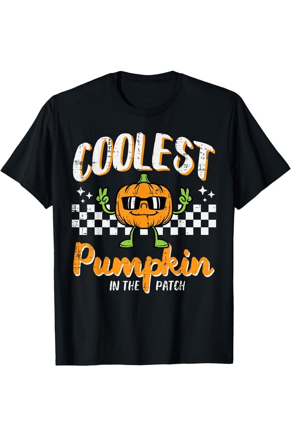 Coolest Pumpkin In Patch Halloween Retro Costume Groovy Boys T-Shirt , Vintage T-Shirt