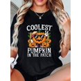 thumbnail image 1 of Coolest Pumpkin In The Patch Halloween Graphic Crew Neck Short Sleeve T‑Shirt, Casual Tops For Women, 1 of 6