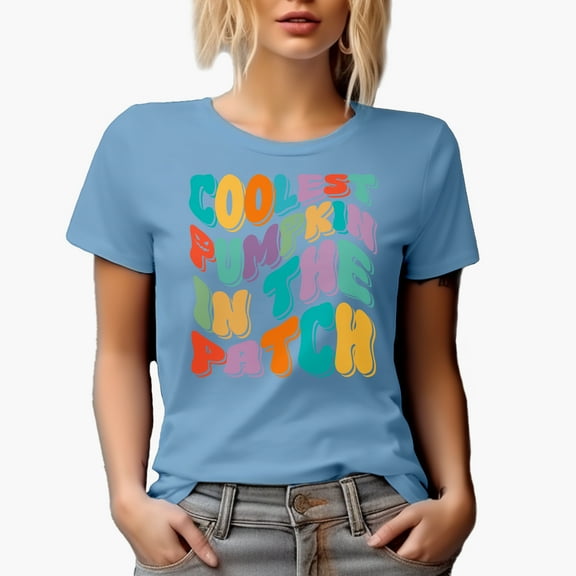 Coolest Pumpkin in the Patch, Autumn or Fall Themed Quote, Groovy Retro Wavy Text Merch Gift, Baby Blue T-Shirt, 3XL