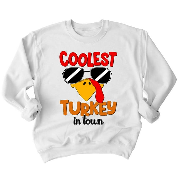 Coolest Turkey in Town Thanksgiving Funny Cool Sunglasses Crewneck Sweatshirt, XL, White