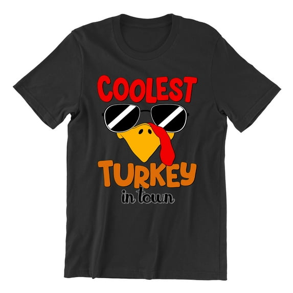 Coolest Turkey in Town Thanksgiving Funny Cool Sunglasses Unisex Men's T-shirt For Men, 2XL, Black
