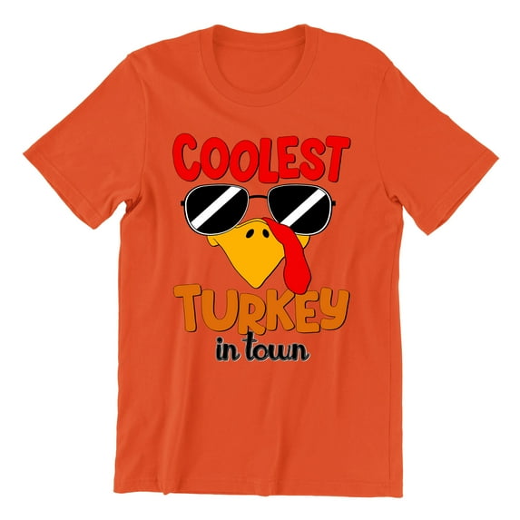 Coolest Turkey in Town Thanksgiving Funny Cool Sunglasses Unisex Men's T-shirt For Men, 2XL, Orange