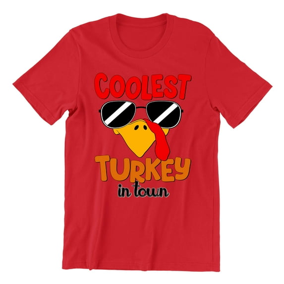 Coolest Turkey in Town Thanksgiving Funny Cool Sunglasses Unisex Men's T-shirt For Men, 3XL, Red
