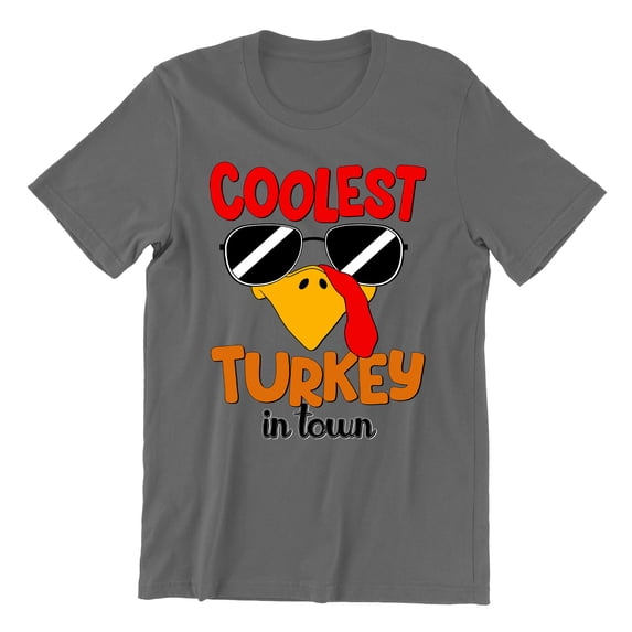 Coolest Turkey in Town Thanksgiving Funny Cool Sunglasses Unisex Men's T-shirt For Men, L, Charcoal