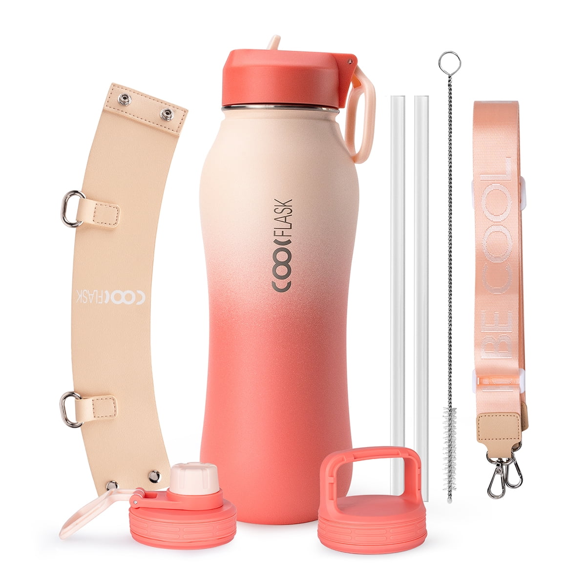 Coolflask 32 oz Insulated Water Bottle with Strap, Stainless Steel Water  Bottle with Straw, Double Wall Vacuum Thermos Cold for 48 Hrs Hot for 24  Hrs - Walmart.com
