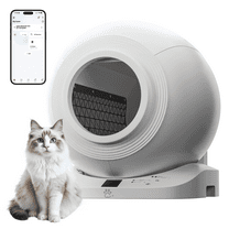 CoolHut Automatic Self-cleaning Cat Litter Box, Low Volume Smart App Control, Safety Protection for cats, Odor Covering with garbage bags, White