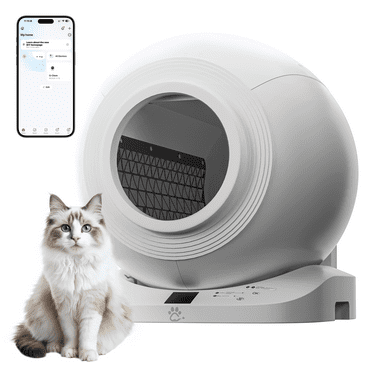 CoolHut Automatic Self-cleaning Cat Litter Box, Low Volume Smart App Control, Safety Protection for cats, Odor Covering with garbage bags, White