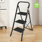 Coolhut 3 Step Ladder, Folding Step Stool with Wide Anti-Slip Pedal, 330lbs Capacity Portable Lightweight Ladders for Home Kitchen Outdoor, Black