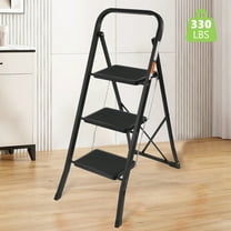Coolhut 3 Step Ladder, Folding Step Stool with Wide Anti-Slip Pedal, 330lbs Capacity Portable Lightweight Ladders for Home Kitchen Outdoor, Black