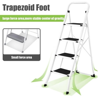 Coolhut Anti-Slip Folding 4 Step Ladder with Wide Pedal, Alloy Steel, White