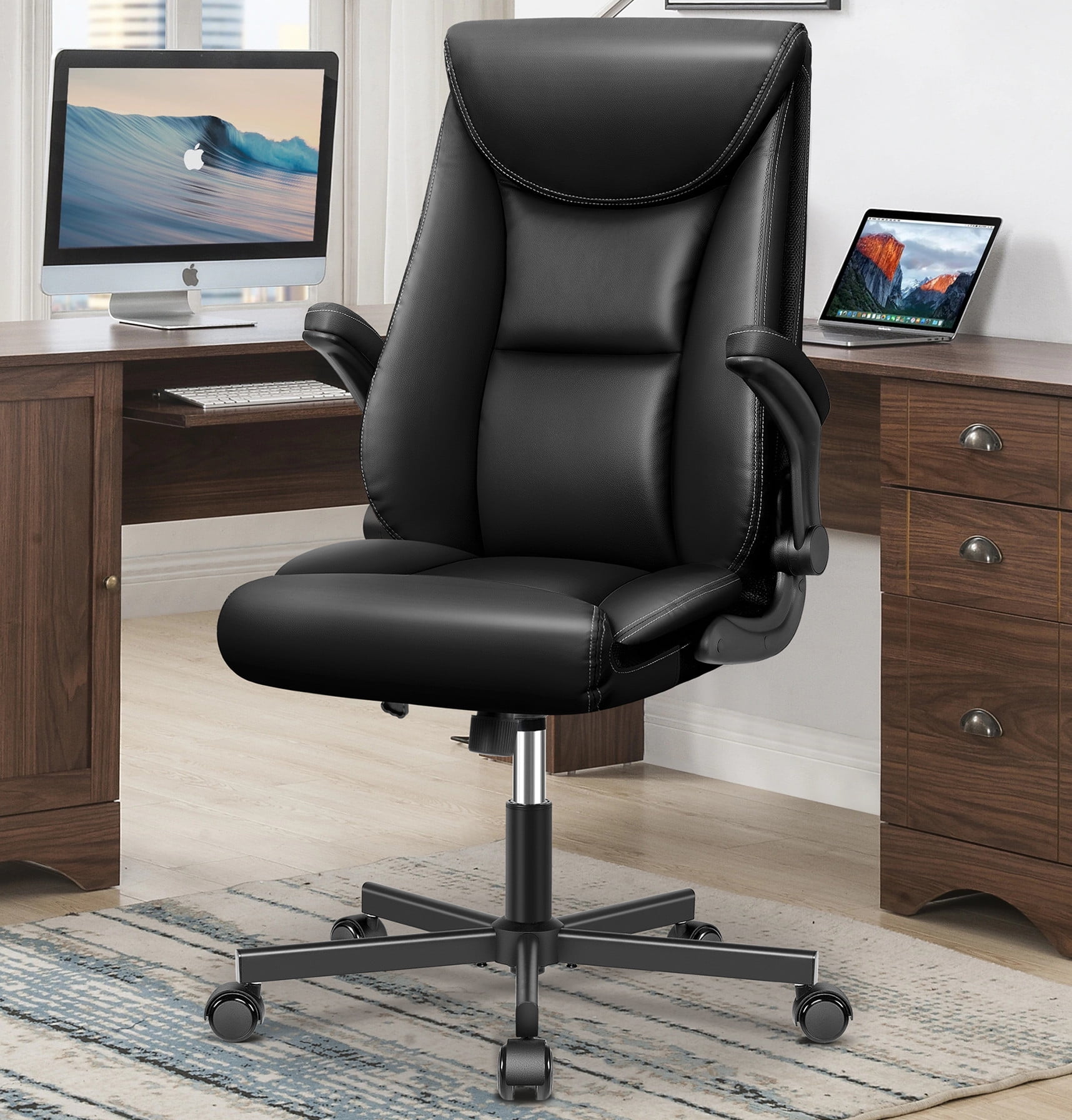 Coolhut Big and Tall Office Chair 300LBS Wide Seat Ergonomic Computer Desk Chair High Back Executive Leather Chair Walmart Business Supplies