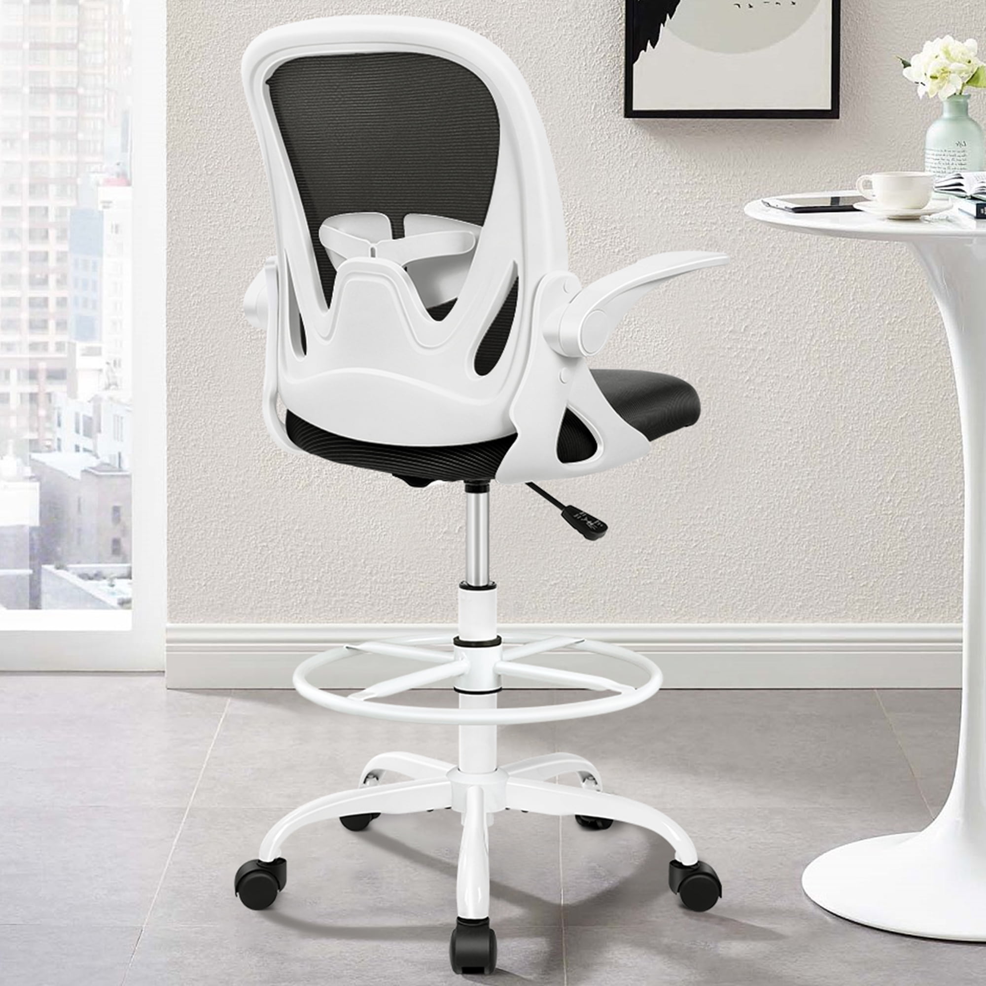 Coolhut Drafting Chair Tall Office Chair with Flip up Armrests Executive Ergonomic Computer Standing Desk Chair with Lumbar Support and Adjustable