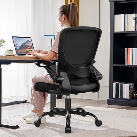 COOLHUT Office Chair, Ergonomic Office Chair with 8-year time warranty, Comfort Home Office Task Chair, Lumbar Support Computer Chair with Flip-up Arms and Adjustable Height, 300LBS, Black