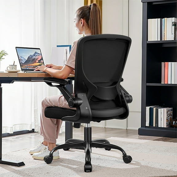 COOLHUT Office Chair, Ergonomic Office Chair with 8-year time warranty, Comfort Home Office Task Chair, Lumbar Support Computer Chair with Flip-up Arms and Adjustable Height, 300LBS, Black