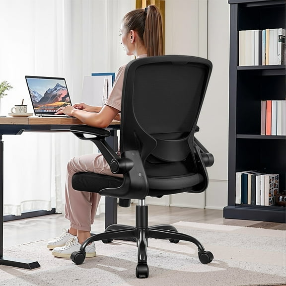 COOLHUT Office Chair, Ergonomic Office Chair with 8-year time warranty, Comfort Home Office Task Chair, Lumbar Support Computer Chair with Flip-up Arms and Adjustable Height, 300LBS, Black