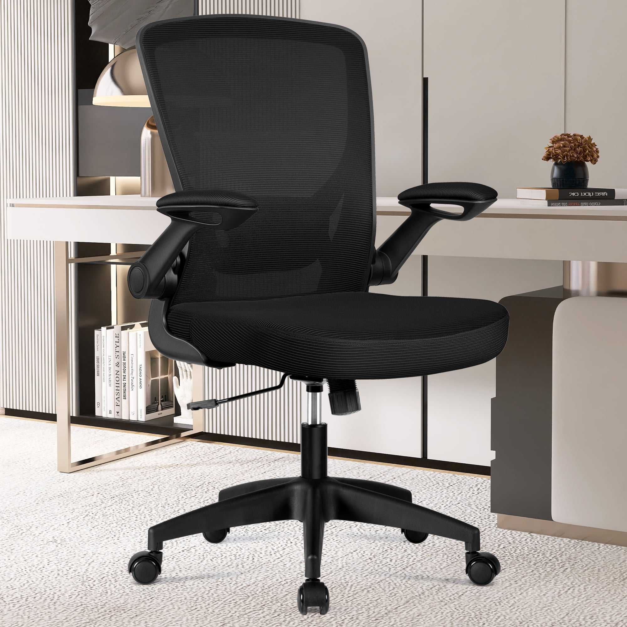 Coolhut Ergonomic Office Chair, Comfort Home Office Task Chair, Lumbar  Support Computer Chair with Flip-up Arms and Adjustable Height, Black 