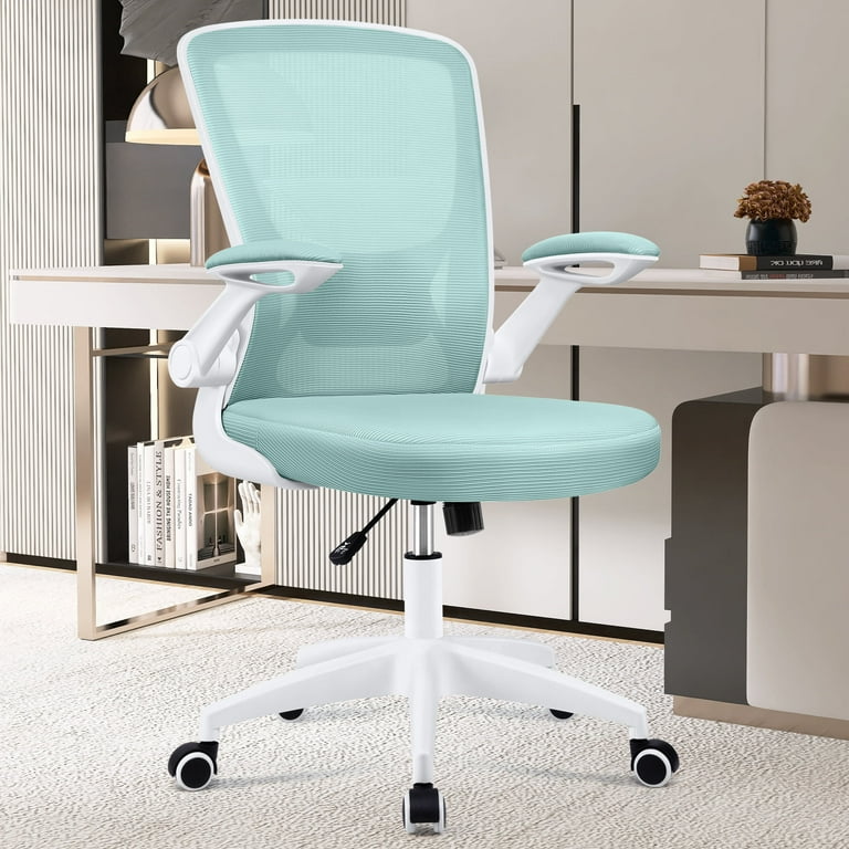 Coolhut Ergonomic Office Chair Comfort Home Office Task Chair Lumbar Support Ergonomic Mesh Desk Chair with Flip up Arms 300lbs Light Blue