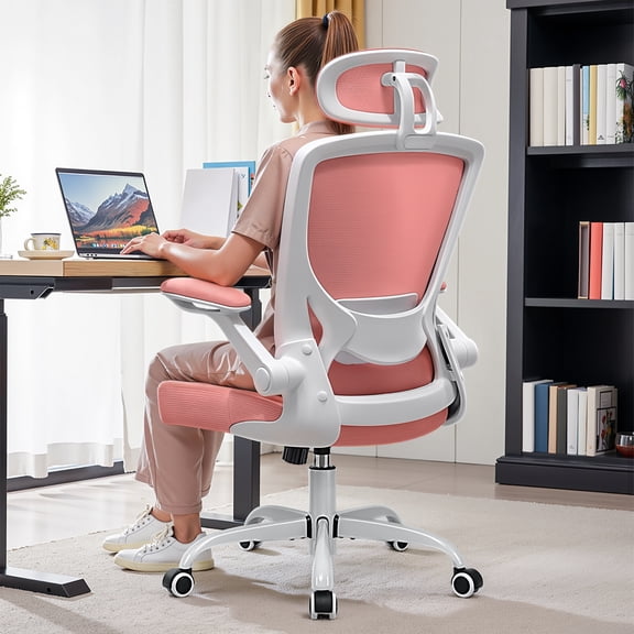COOLHUT Office Chair Ergonomic Desk Chair, High Back Office Chair with Headrest, Big and Tall Comfy Home Office Desk Chair Lumbar Support Breathable Mesh Office Chair, Pink