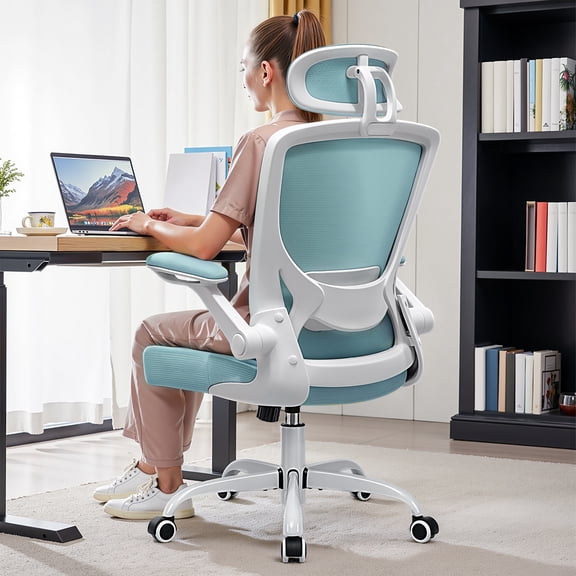 COOLHUT Office Chair Ergonomic Desk Chair, High Back Office Chair with Headrest, Big and Tall Comfy Home Office Desk Chair Lumbar Support Breathable Mesh Office Chair, Light Blue
