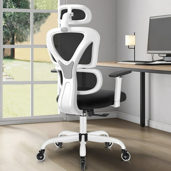 COOLHUT Ergonomic Office Chair, High Back Adjustable Computer Desk Chair with Lumbar Support, 300lb, White-C