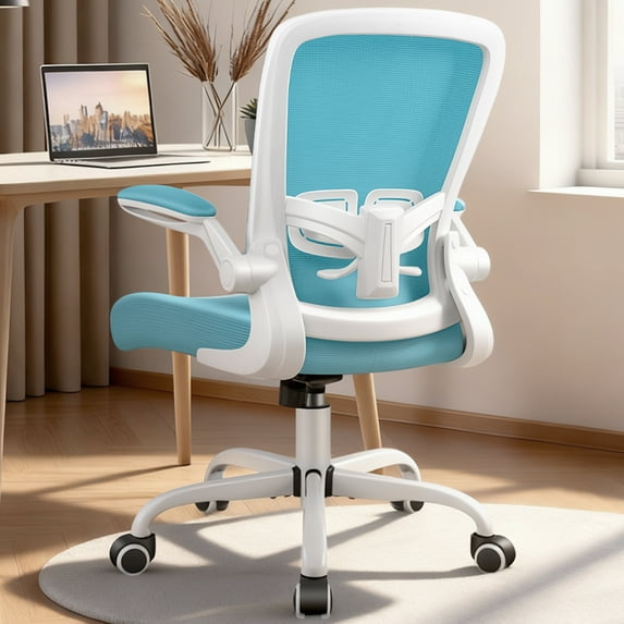 COOLHUT Ergonomic Office Chair, Task Chair, Comfort Desk Chair with Adjustable Lumbar Support and Flip up Arms, 350LBS, Blue