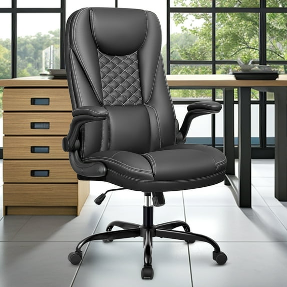 Coolhut Executive Office Chair for Big and Tall Individuals with Foot Rest, Ergonomic Design, Reclining High Back Leather Chair, Lumbar Support, Ideal for Home Office Desk Chairs(Light Black)