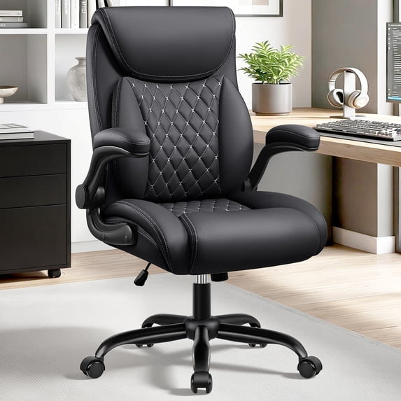 COOLHUT Big and Tall Office Chair 500LBS Wide Seat Ergonomic Computer Desk Chair, High Back Executive PU Leather Chair, Adjustable Armrest and Lumbar Back Support Office Chair, Black