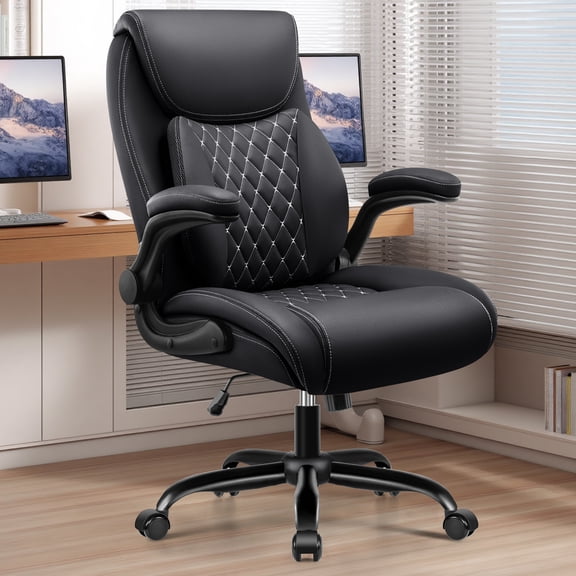 COOLHUT Big and Tall Office Chair 500LBS Wide Seat Ergonomic Computer Desk Chair, High Back Executive PU Leather Chair, Adjustable Armrest and Lumbar Back Support Office Chair, Black