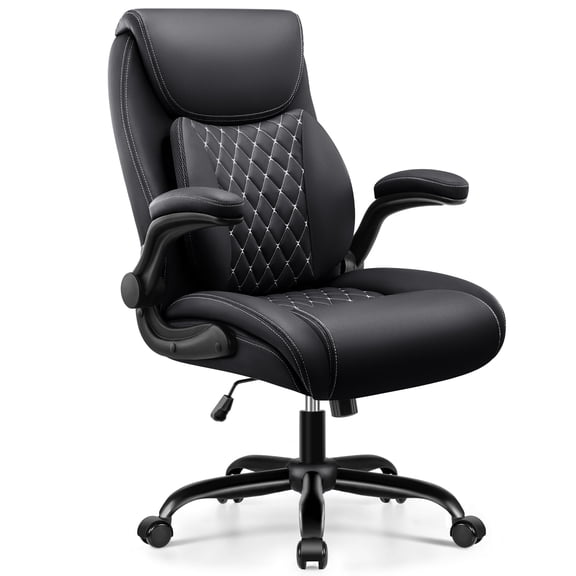 COOLHUT Big and Tall Office Chair 500LBS Wide Seat Ergonomic Computer Desk Chair, High Back Executive PU Leather Chair, Adjustable Armrest and Lumbar Back Support Office Chair, Black