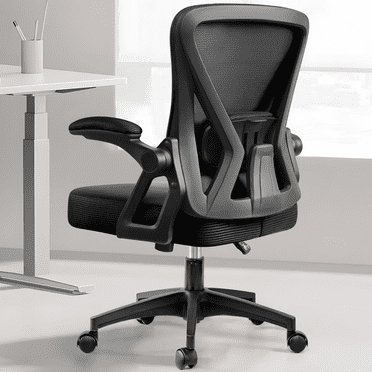 COOLHUT Ergonomic Office Chair, Home Office Chair with Adjustable Lumbar Support, Comfy Mesh Home Office Chair with Flip-up Arms, Swivel Computer Desk Chair, Black