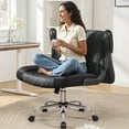 thumbnail image 1 of COOLHUT Criss Cross Office Chair with Flip Padded Backrest, Comfy PU Leather Cross Legged Desk Chair, Flip-Up Arms & Extra-Wide Seat for Home Office, Vanity Chair, Black, 1 of 19