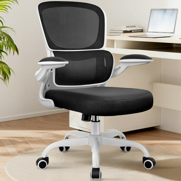 COOLHUT Office Chair, Ergonomic Desk Chair with Lumbar Support and Adjustable Armrests, Breathable Mesh Mid Back Computer Chair, Reclining Task Chair for Home Office, White