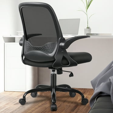 Coolhut Office Computer Desk Chair, Ergonomic Mesh Rolling Work Swivel Task Chairs with Wheels, Comfortable Lumbar Support, Comfy Flip-up Arms for Home, Bedroom, Study, Student, 300lbs, Black