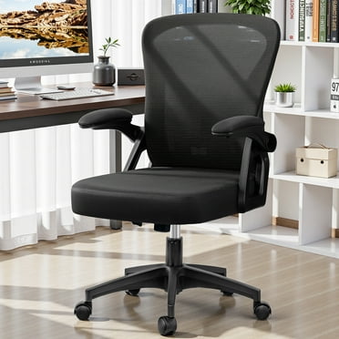 COOLHUT Office Computer Desk Chair, Ergonomic Mesh Rolling Work Swivel Task Chairs with Wheels, Comfortable Lumbar Support, Comfy Flip-up Arms for Home, Bedroom, Study, Student, 300lbs, Black