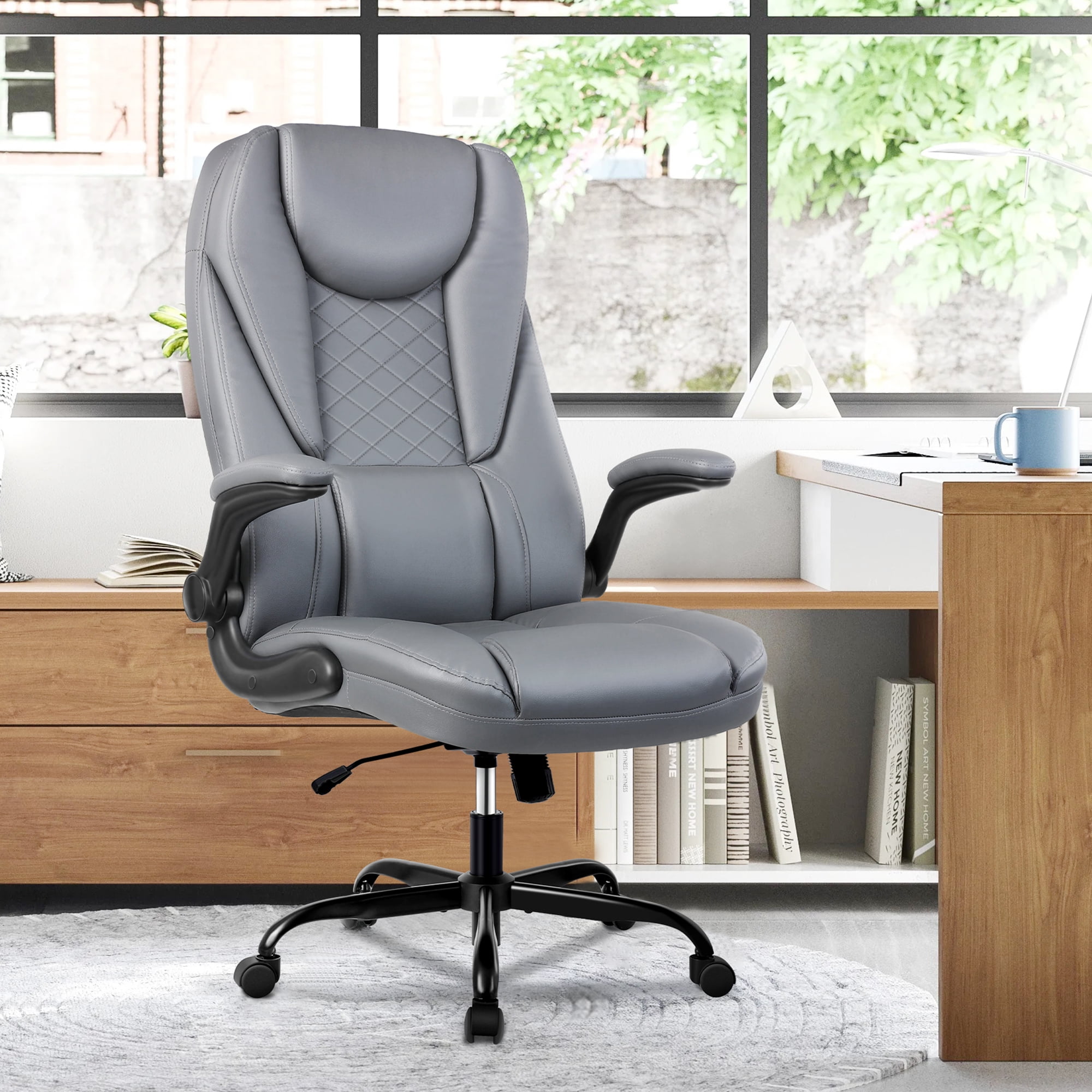 Coolhut Office Chair, Executive Office Chair Big and Tall Office Chair  Ergonomic Leather Chair with Adjustable Flip-Up Arms High Back Home Office  Desk