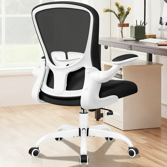 COOLHUT Office Chair, Ergonomic Desk Chair with Adjustable Lumbar Support, High Back Mesh Computer Chair with Flip-up Armrests-BIFMA Passed Task Chairs, Executive Chair for Home Office，White