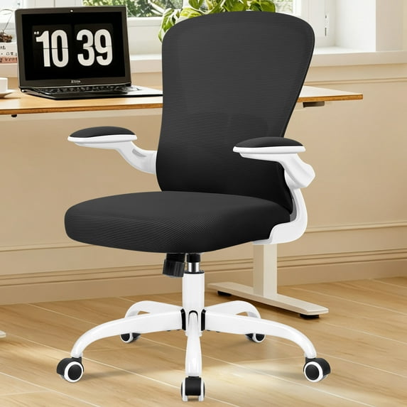 COOLHUT Office Chair, Ergonomic Desk Chair with Adjustable Lumbar Support, High Back Mesh Computer Chair with Flip-up Armrests-BIFMA Passed Task Chairs, Executive Chair for Home Office,White