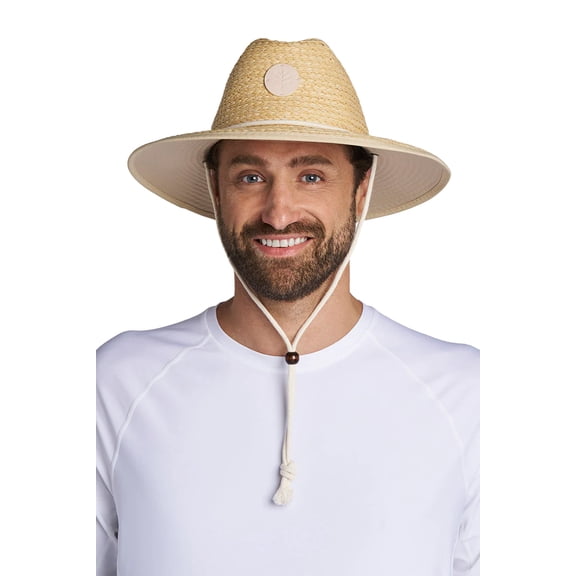 Coolibar Men's Lifeguard Sun Hat - UPF 50+ Sun Protection - Bondi Lifeguard Hat in Natural Straw